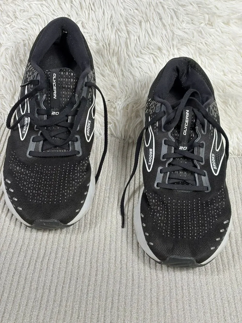 Brooks Glycerin 20 Sneakers Men Size 12.5 Shoes Running Black White Mesh Fit2Run